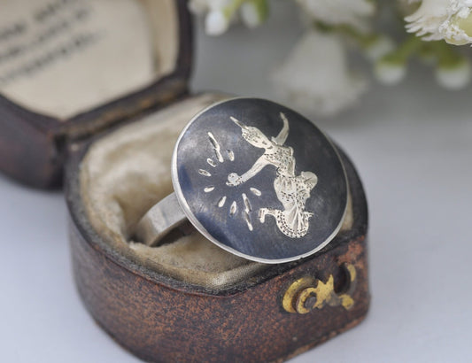 Vintage Silver Siam Ring Mekala Goddess of Lightning - UK Size - P / US Size - 7 3/4