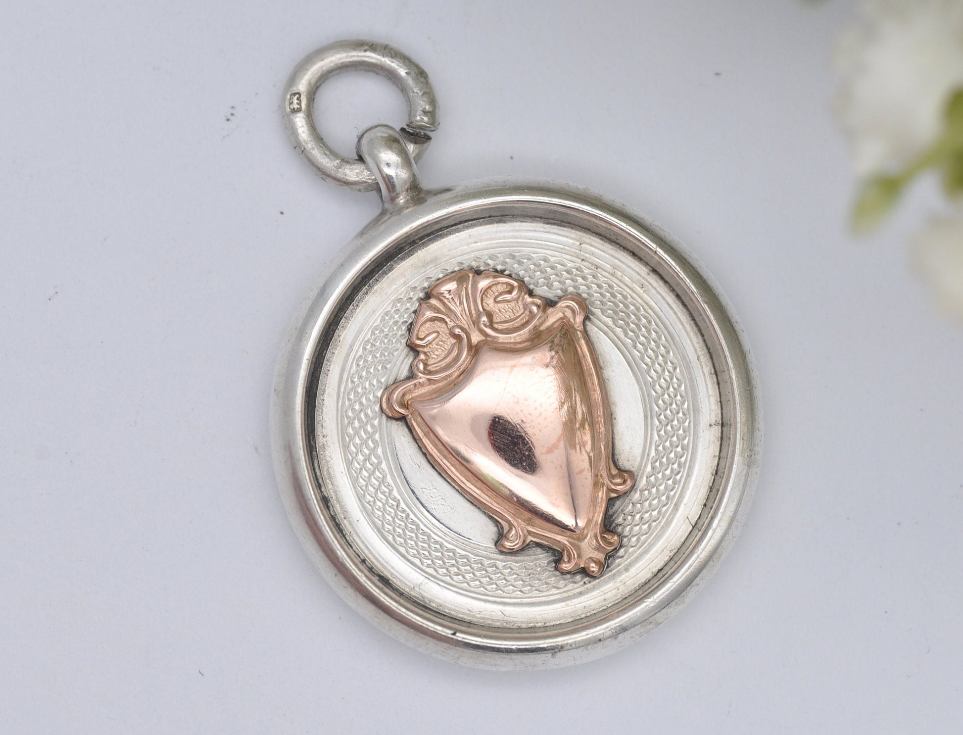 Silver & Rose Gold Shield Watch Fob Thomas Fattorini T.S. - True Vintage 1927 / Pocket Watch Fob / Holbeck Carnival / 1920s 1930s Art Deco