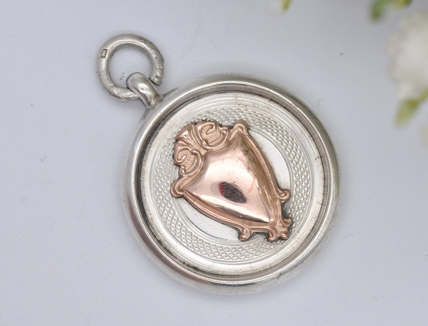 Silver & Rose Gold Shield Watch Fob Thomas Fattorini T.S. - True Vintage 1927 / Pocket Watch Fob / Holbeck Carnival / 1920s 1930s Art Deco