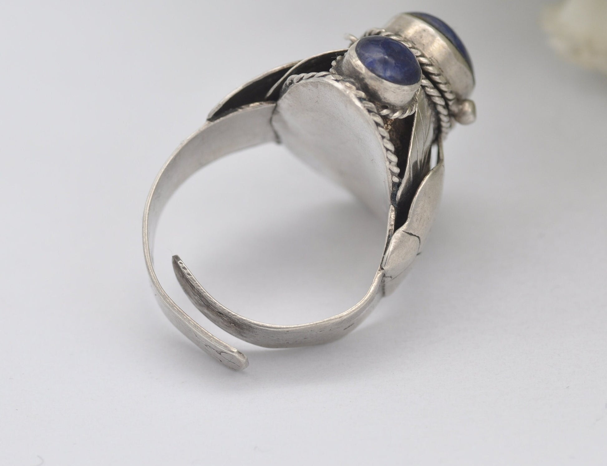 Vintage Mexico Sterling Silver Sodalite Poison Ring - UK Size - R / US Size - 8 1/2