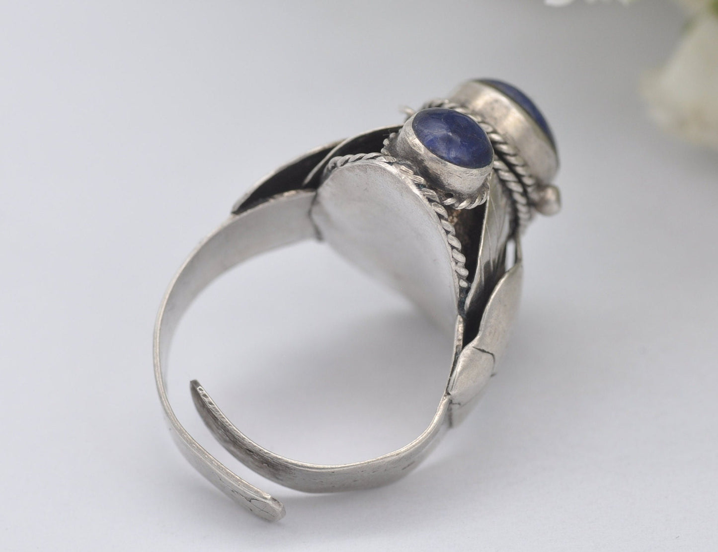 Vintage Mexico Sterling Silver Sodalite Poison Ring - UK Size - R / US Size - 8 1/2