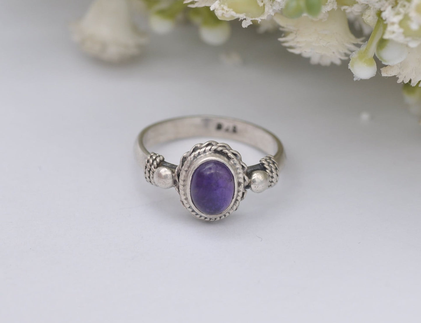 Vintage Sterling Silver Amethyst Ring - UK Size - N / US Size - 6 3/4