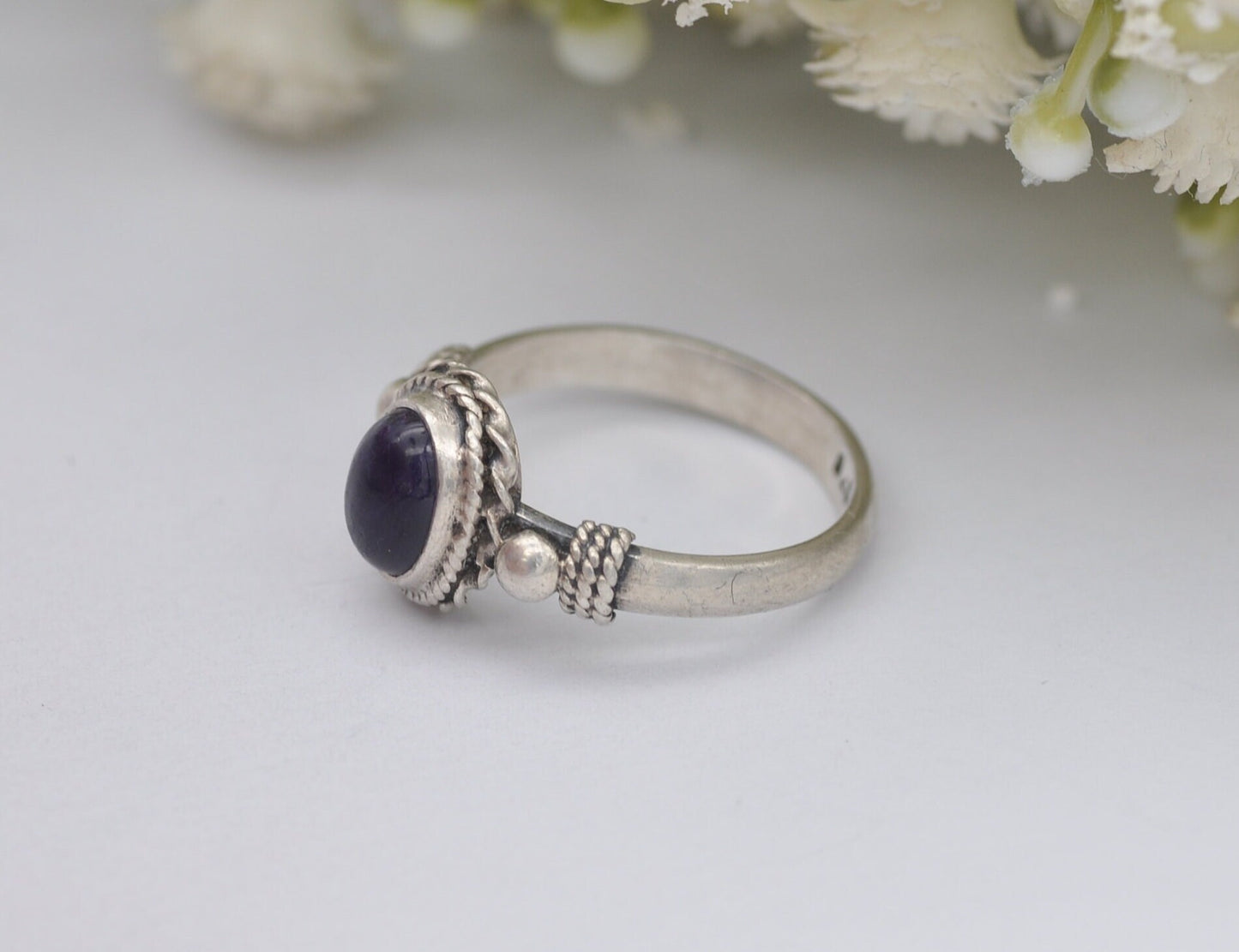 Vintage Sterling Silver Amethyst Ring - UK Size - N / US Size - 6 3/4