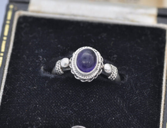 Vintage Sterling Silver Amethyst Ring - UK Size - N / US Size - 6 3/4