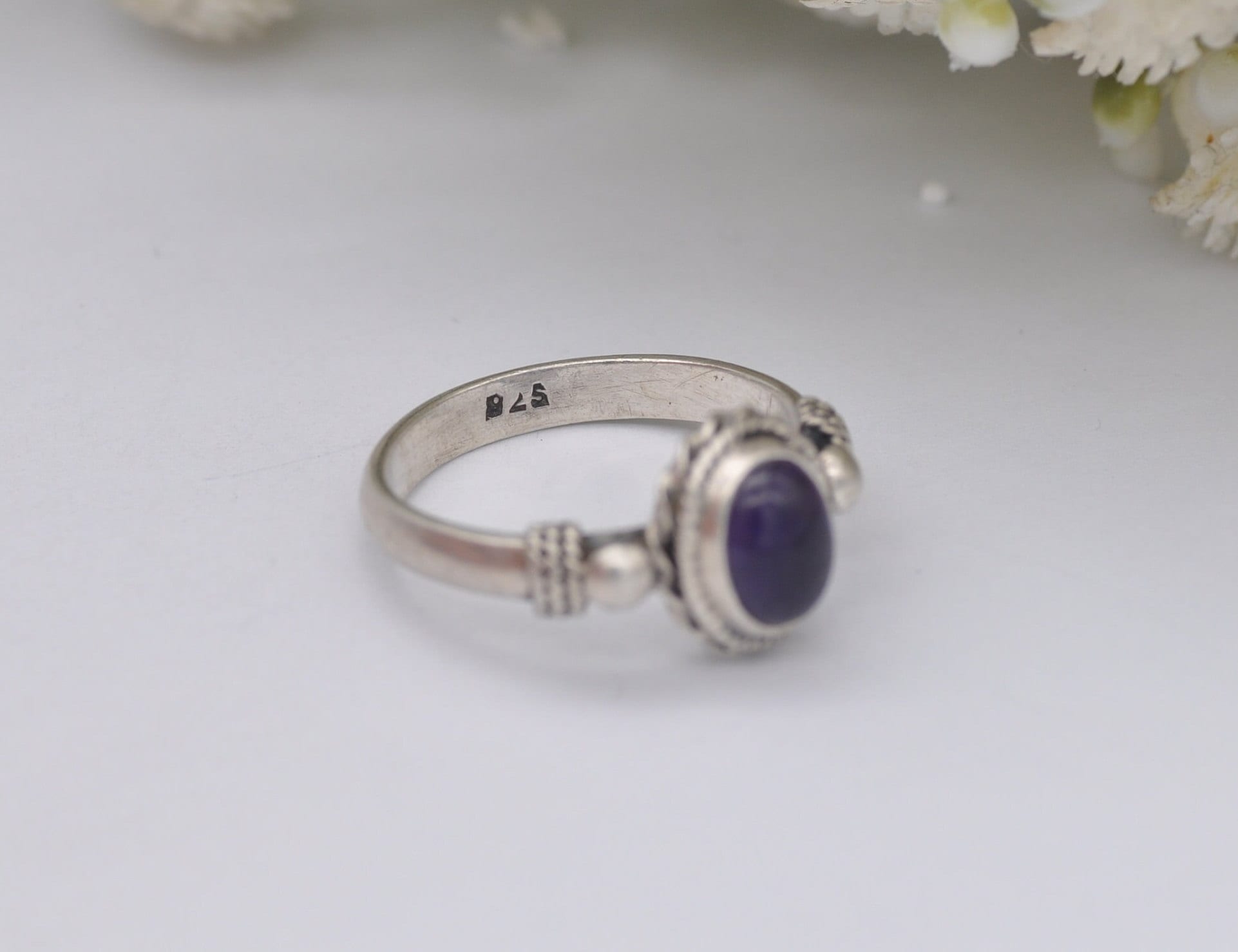 Vintage Sterling Silver Amethyst Ring - UK Size - N / US Size - 6 3/4