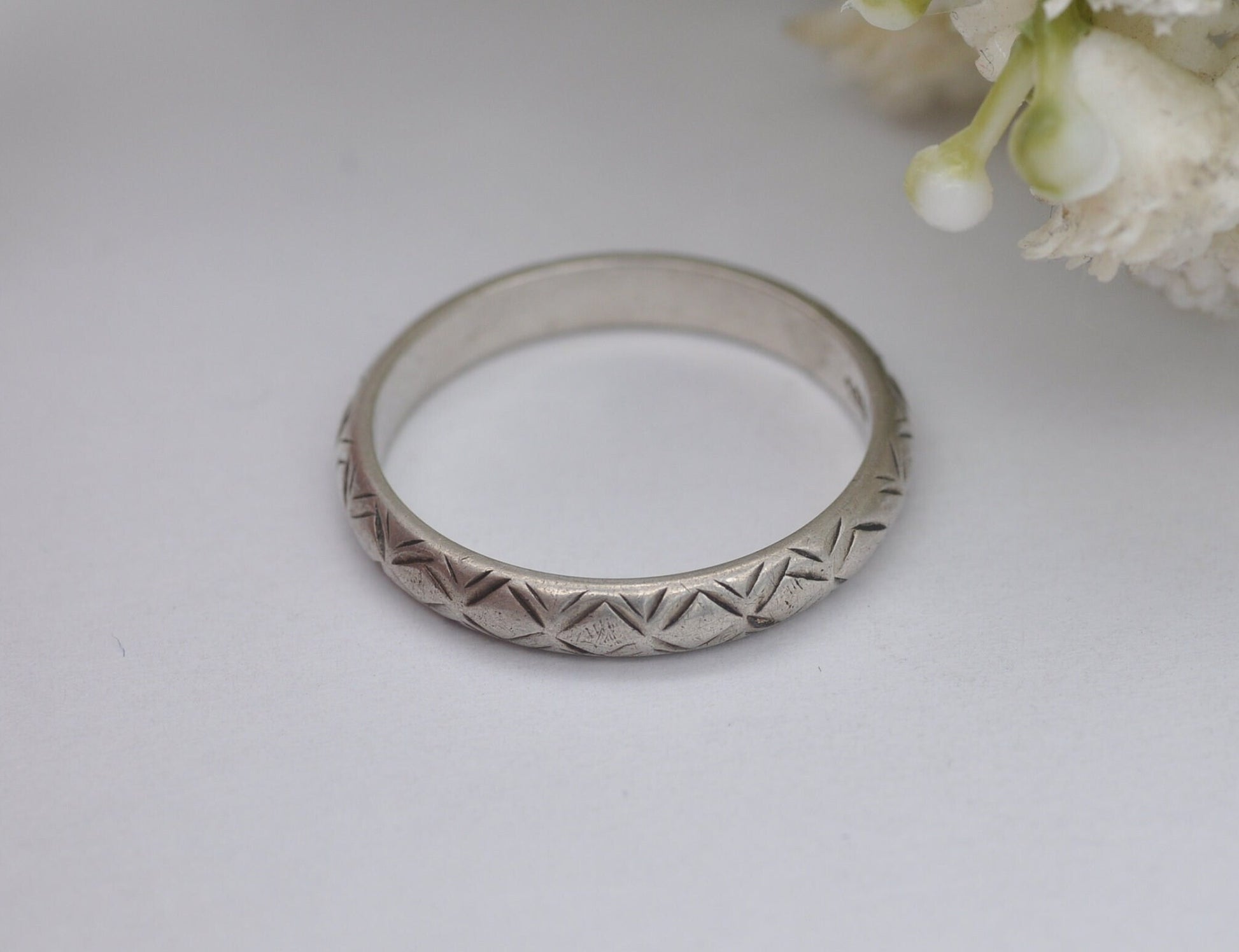 Vintage Sterling Silver Diamond Band Ring - UK Size - R 1/2 / US Size - 8 3/4