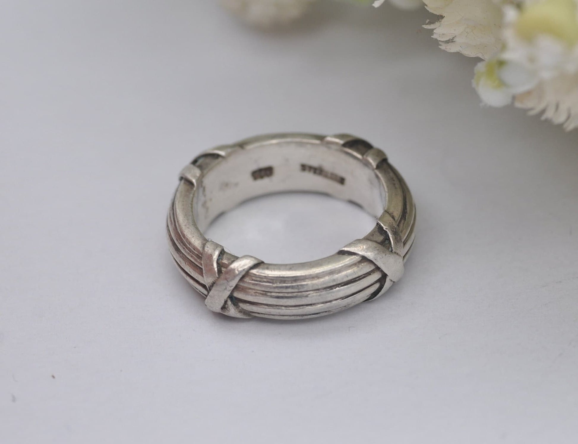 Vintage Sterling Silver Cross Band Ring - J / US Size - 4 3/4