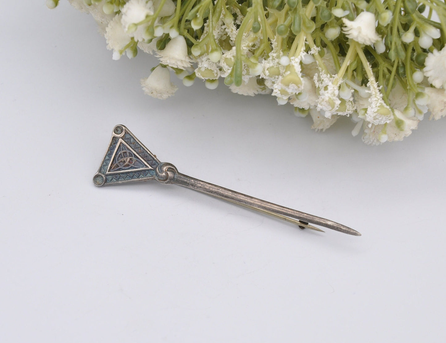 Vintage Scottish Sterling Silver Celtic Bar Brooch by F Narborough - Kilt Pin, 1968