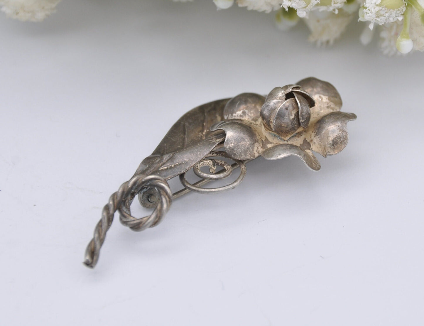 Vintage Sterling Silver Flower Brooch - Handmade Figural Floral Jewellery