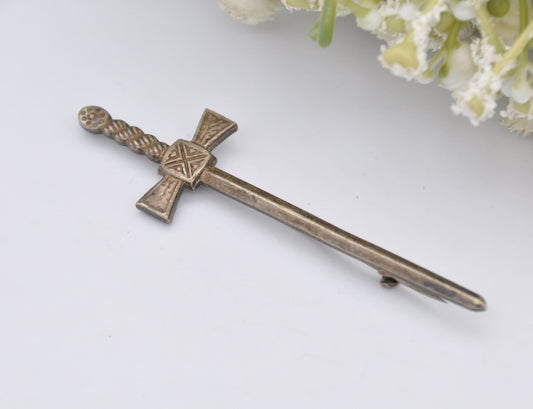 Vintage Scottish Sterling Silver Sword Brooch - Kilt Pin / Made in Great Britain