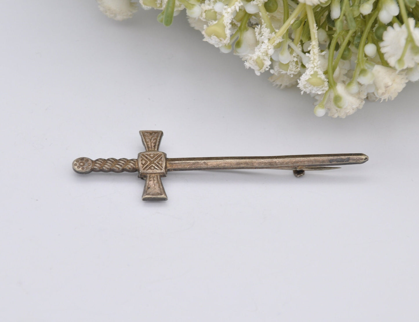 Vintage Scottish Sterling Silver Sword Brooch - Kilt Pin / Made in Great Britain