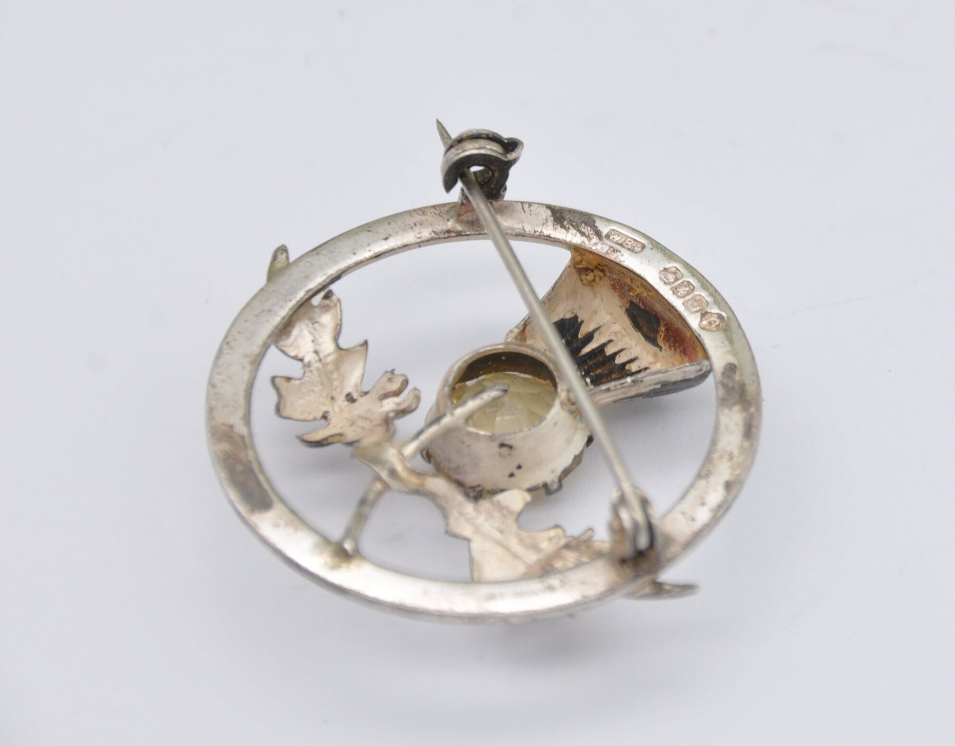 Vintage Ward Brothers Sterling Silver Scottish Thistle Brooch, 1956 - Citrine Colour Stone / Glasgow Hallmarks