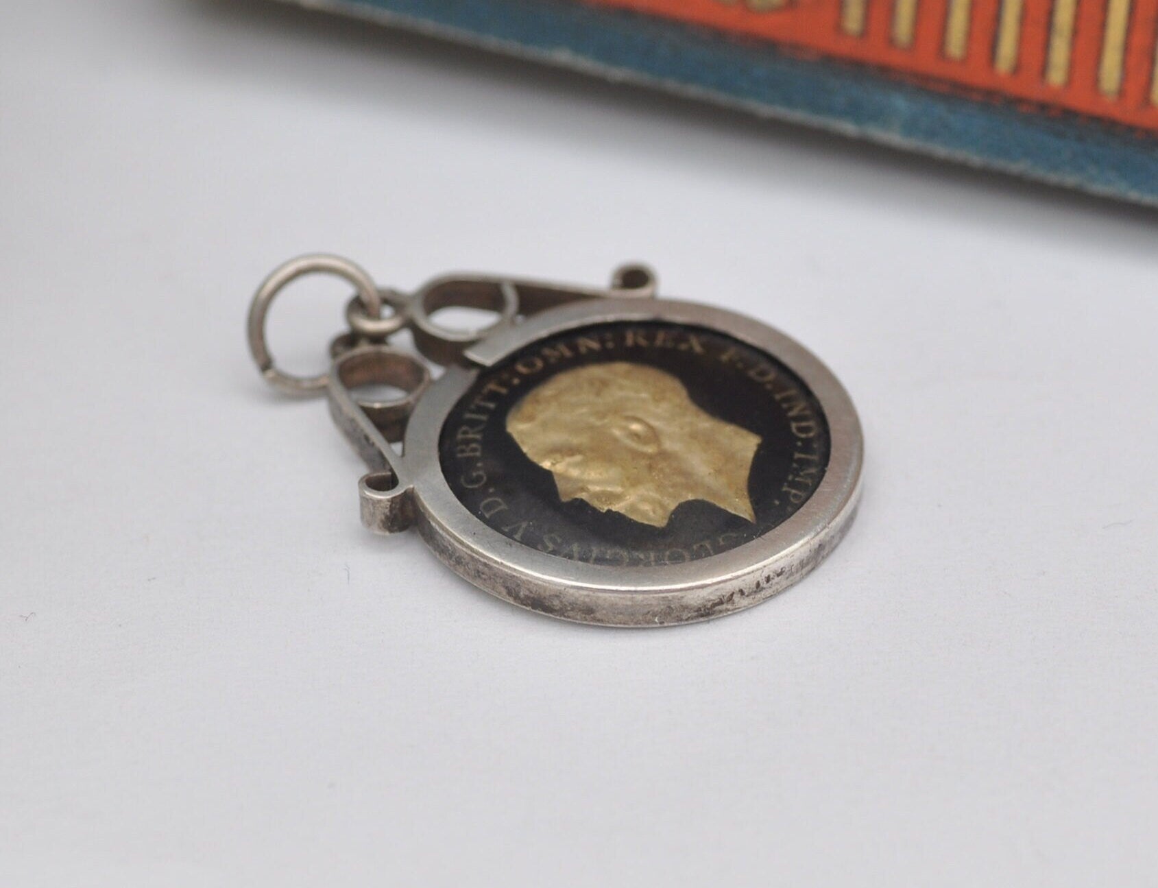Vintage Silver George V Three Pence Coin Pendant, 1934 - Gold Plated Enamelled Coin