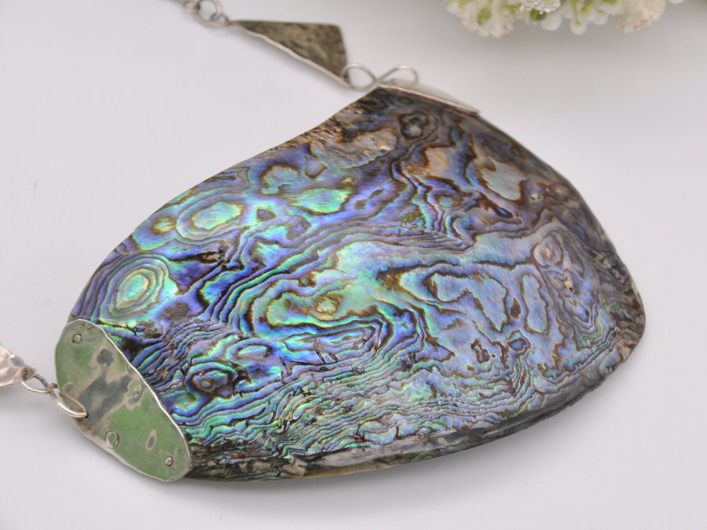 Vintage Sterling Silver Abalone Necklace 1987 - Mid-Century Design | Large Paua Shell