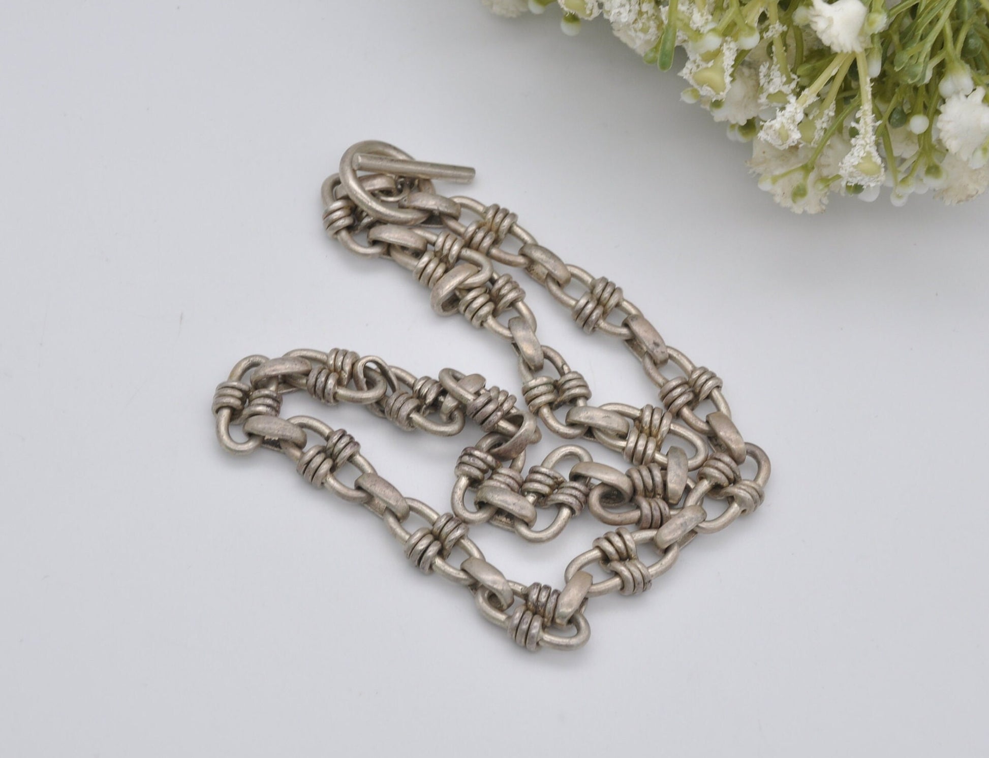 Vintage Sterling Silver Necklace & Bracelet Set - Fancy Link Chain | T-Bar | Heavy