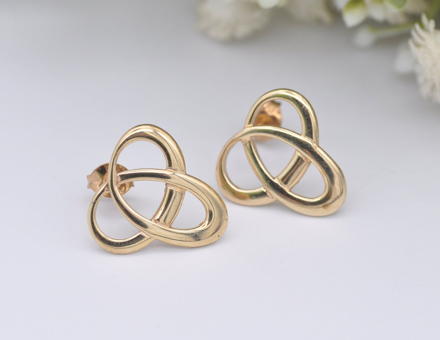 Ola Gorie Tudor Large Stud Earrings 9ct Gold - OMG | Hallmarked Edinburgh 375 | Large Statement Gold Earring | Triquetra Celtic Trinity Knot