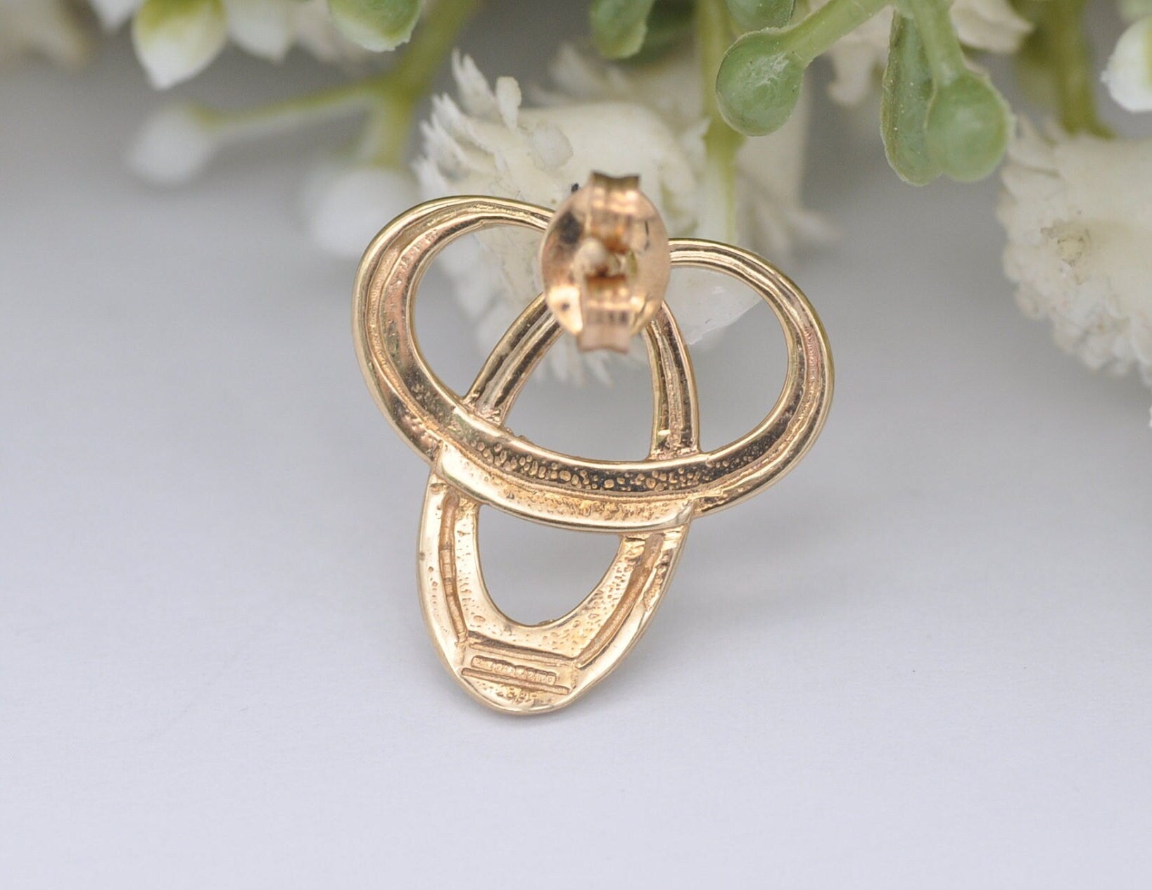 Ola Gorie Tudor Large Stud Earrings 9ct Gold - OMG | Hallmarked Edinburgh 375 | Large Statement Gold Earring | Triquetra Celtic Trinity Knot