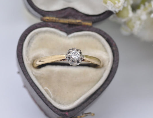 Antique 18ct Gold & Platinum Diamond Engagement Ring - UK Size - O / US Size - 7 1/4