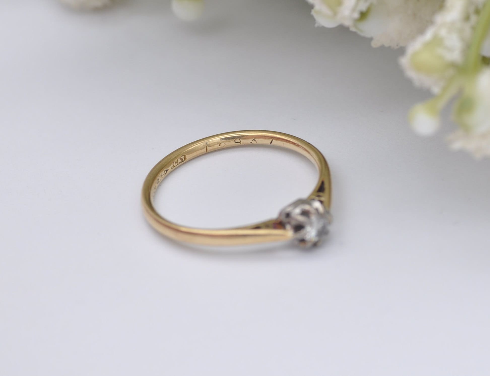 Antique 18ct Gold & Platinum Diamond Engagement Ring - UK Size - O / US Size - 7 1/4