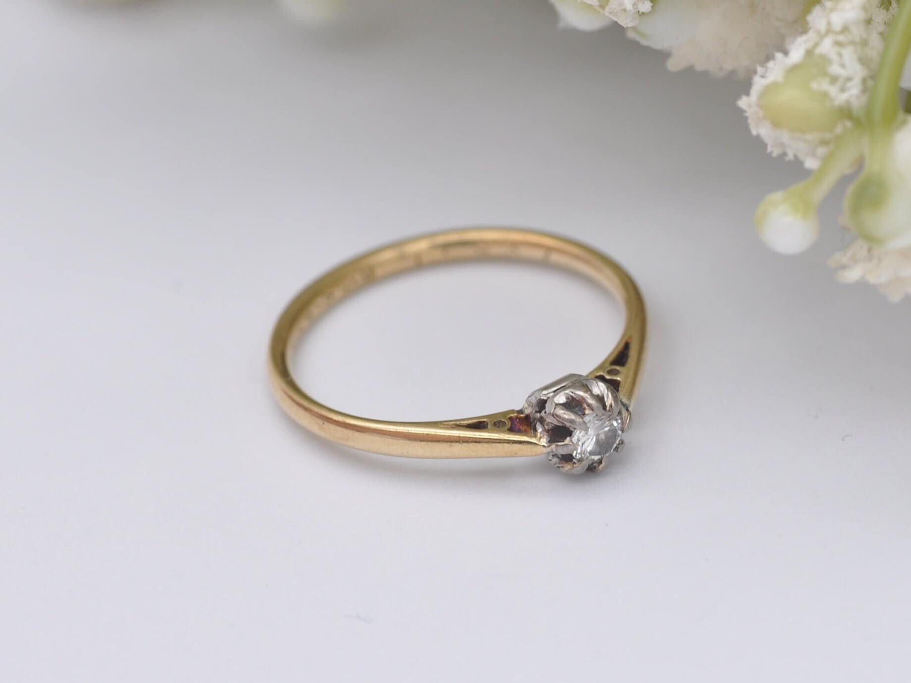 Antique 18ct Gold & Platinum Diamond Engagement Ring - UK Size - O / US Size - 7 1/4