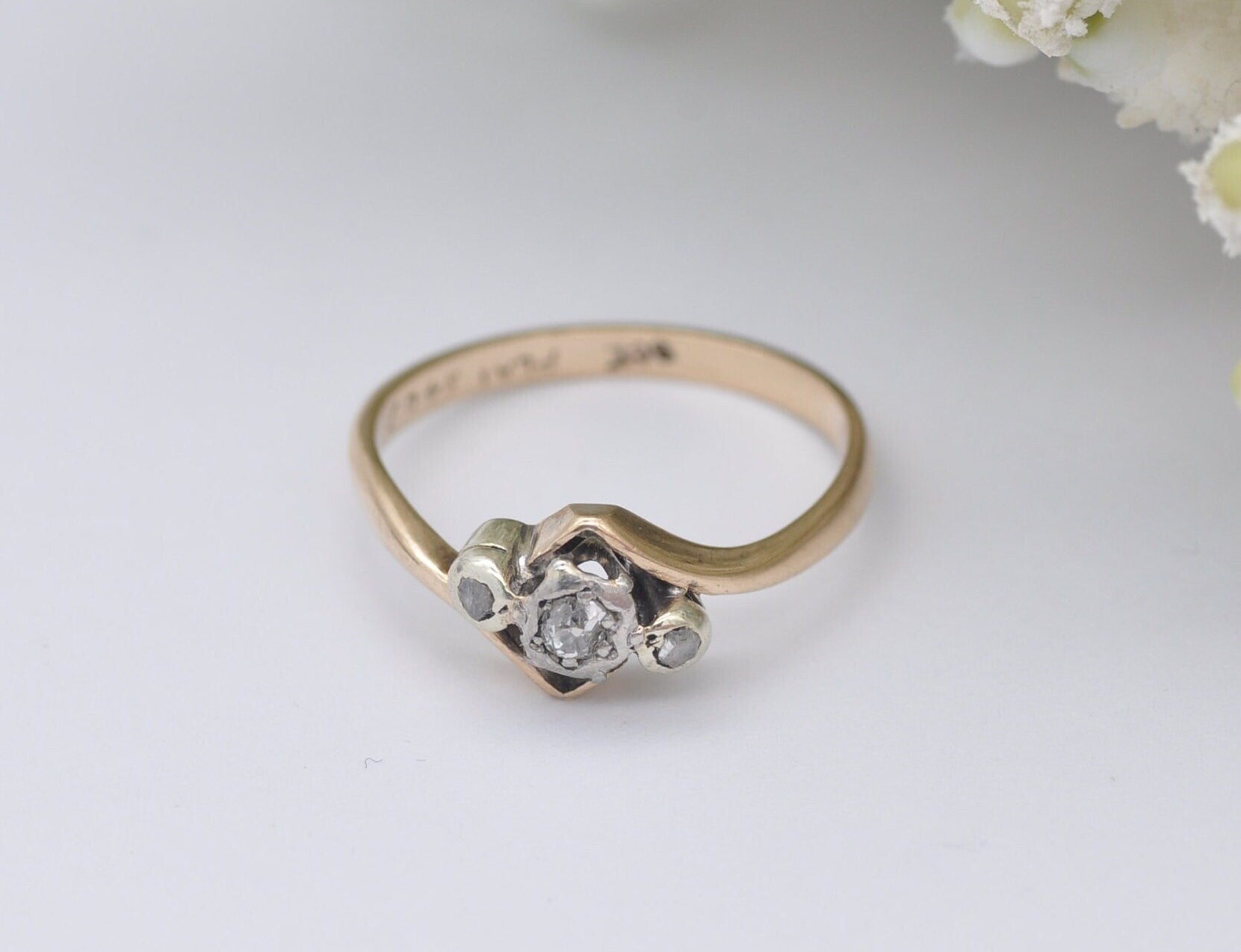 Vintage 9ct Gold Platinum and Diamond Engagement Ring Art Deco - UK Size - L 1/2 / US Size - 6