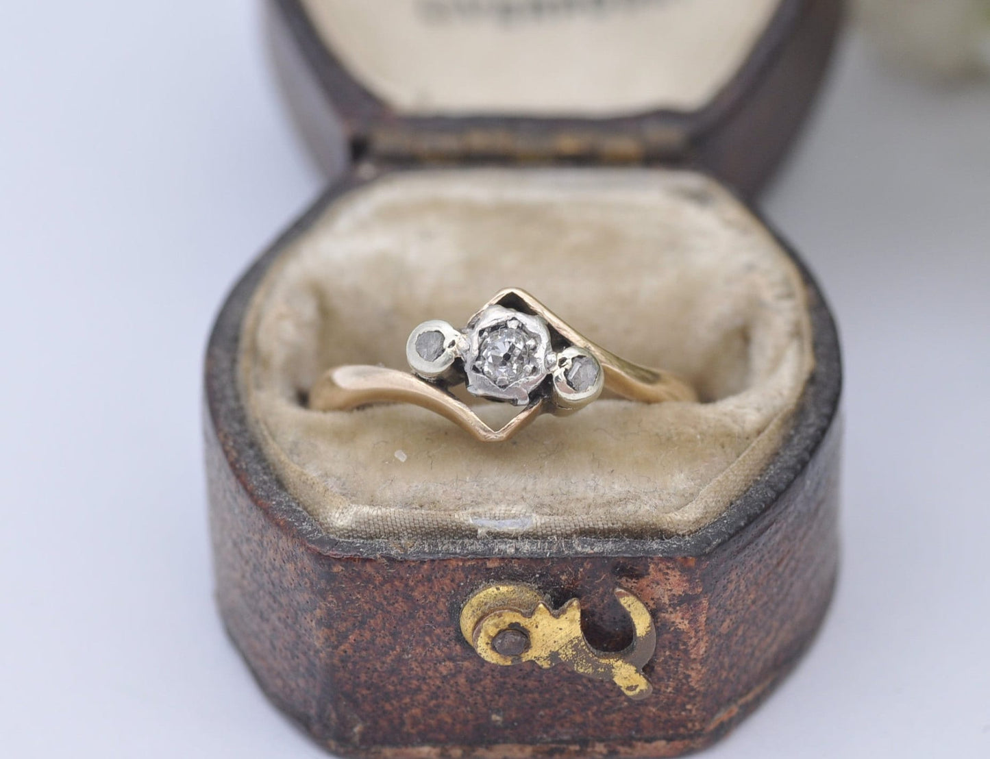 Vintage 9ct Gold Platinum and Diamond Engagement Ring Art Deco - UK Size - L 1/2 / US Size - 6