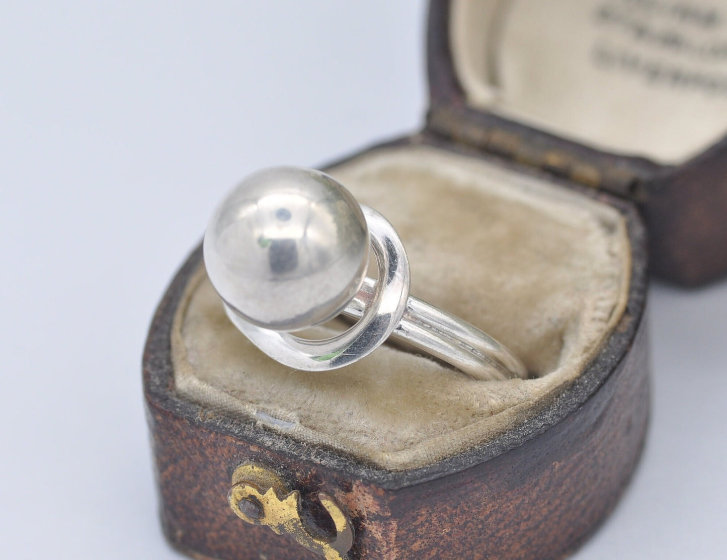 Modernist Silver Ball Ring Vintage - Large Ball Cross Band / Chunky Statement / Unisex / 3D / 925 Sterling / UK Size - N 1/2 / US Size - 7