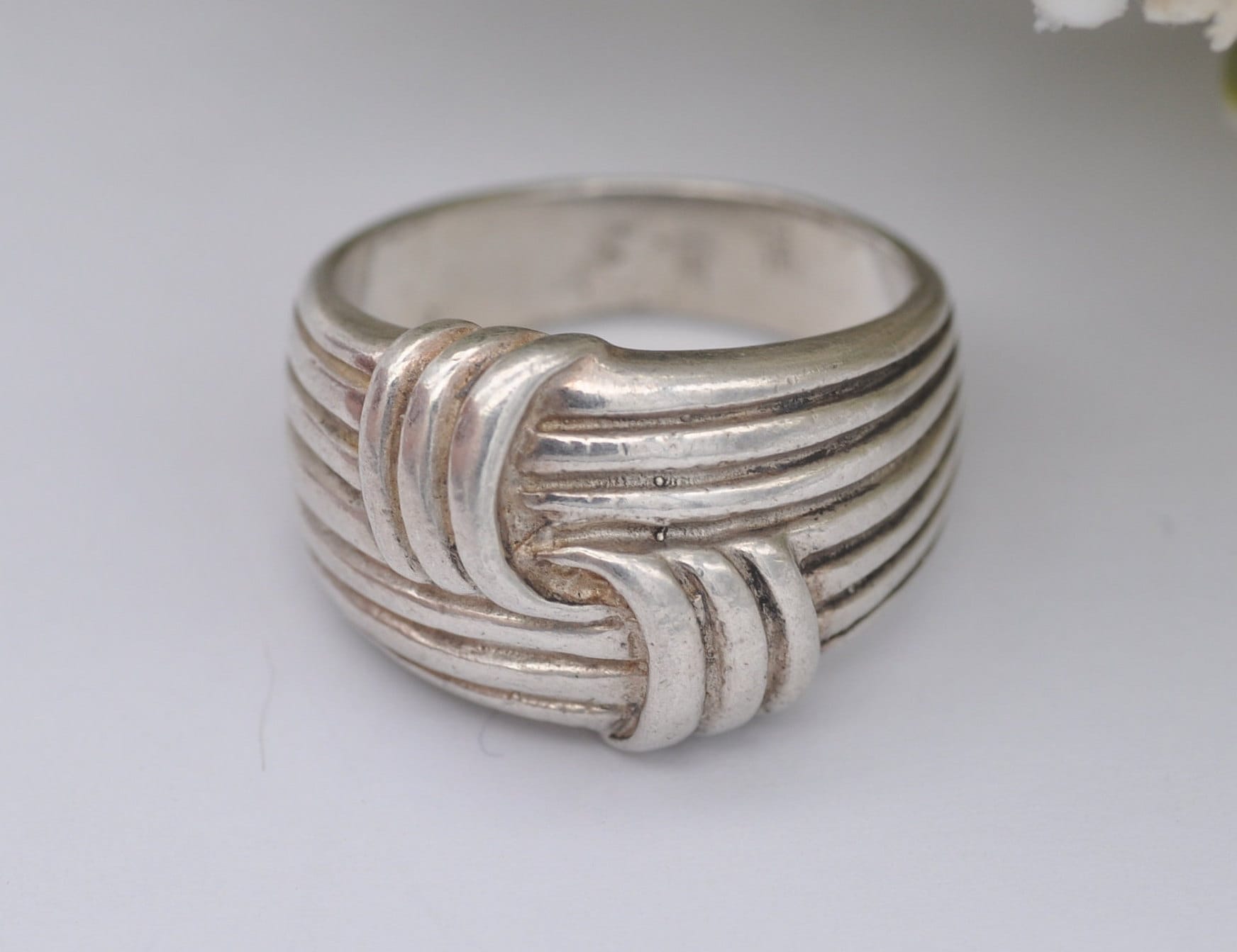 Vintage Silver Woven Knot Ring - Knotted Band / Textured Chunky Statement Ring / Large Unisex / 925 Sterling / UK Size - P / US Size - 7 1/2