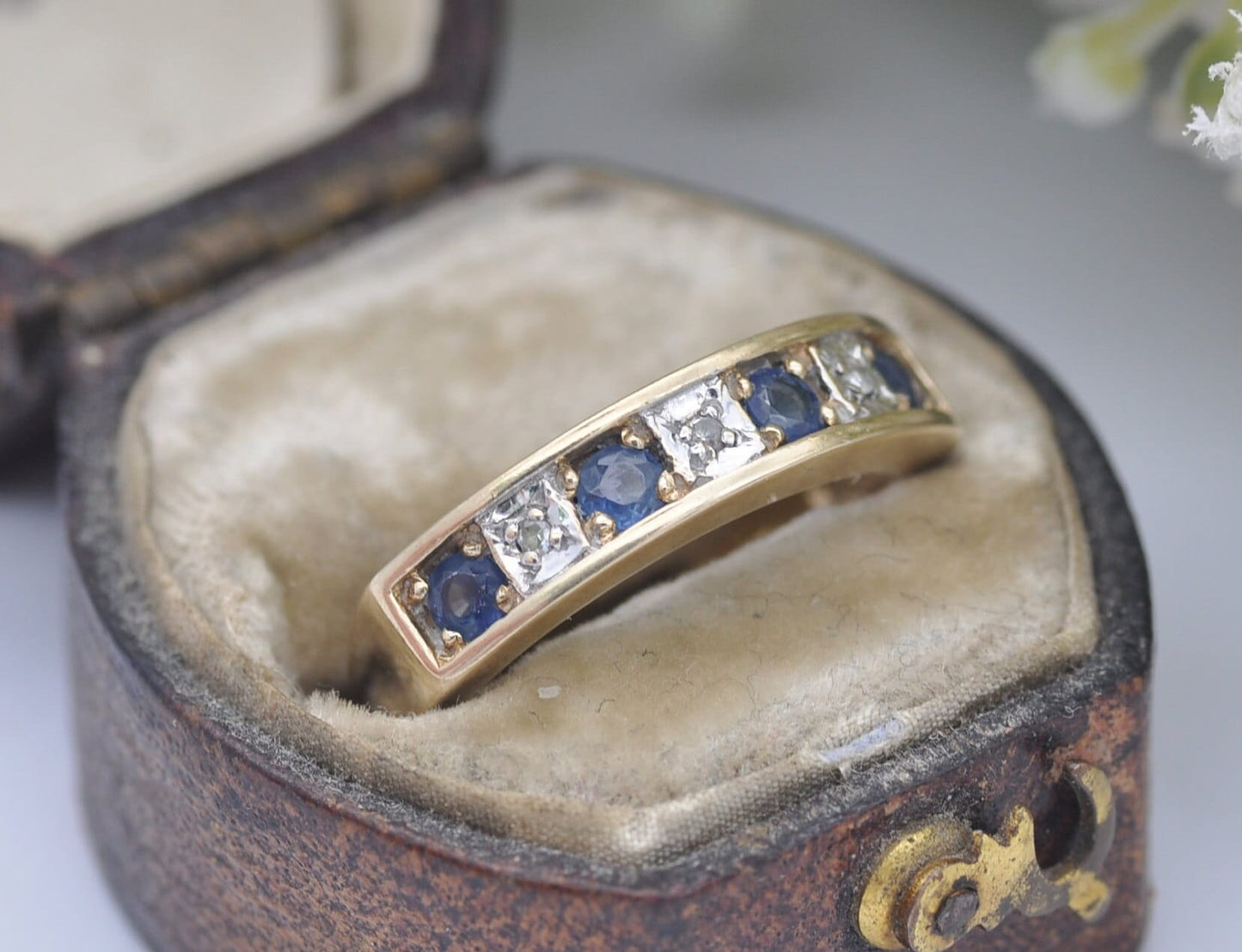 Vintage 9ct Gold Sapphire and Diamond Half Eternity Ring 1994