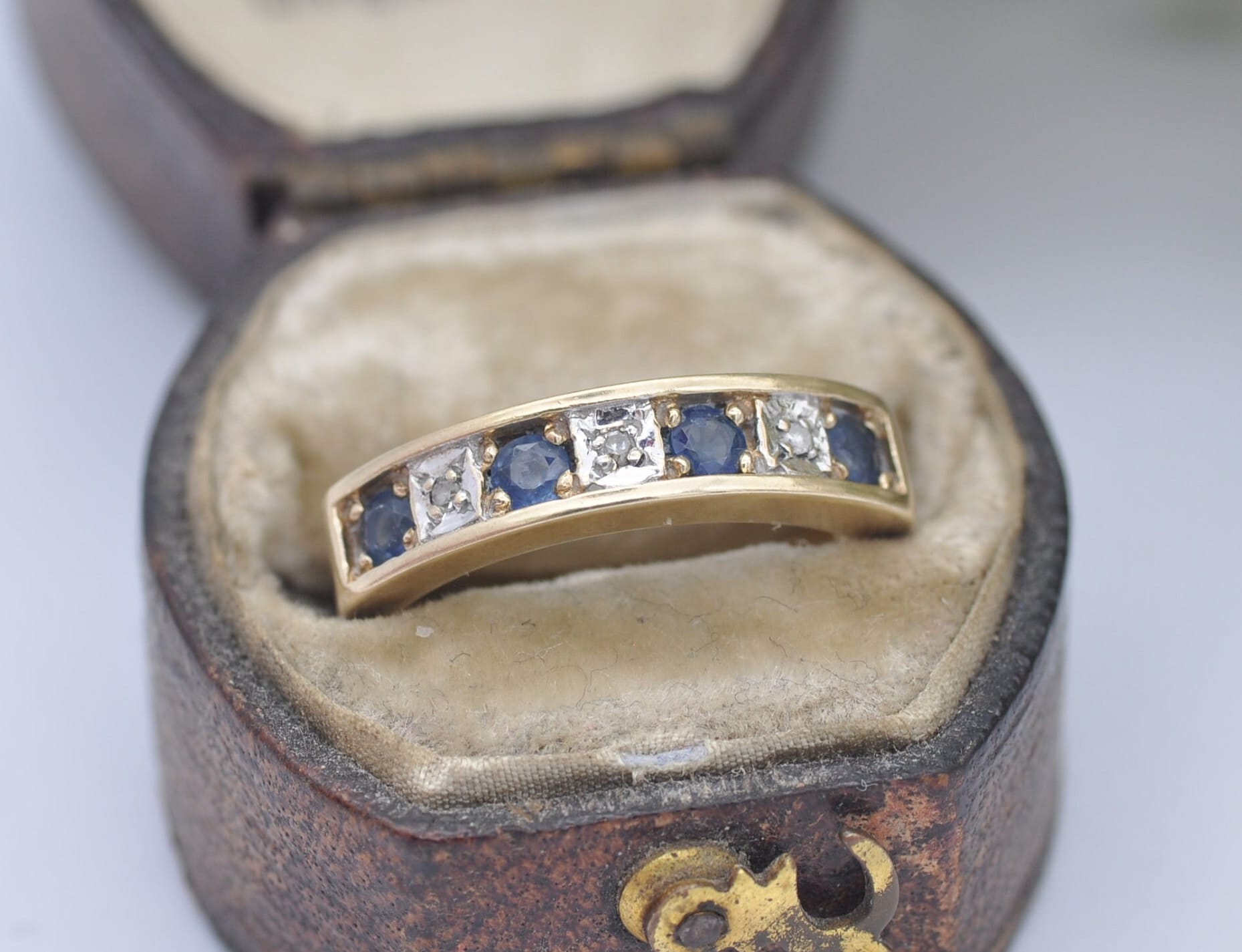 Vintage 9ct Gold Sapphire and Diamond Half Eternity Ring 1994