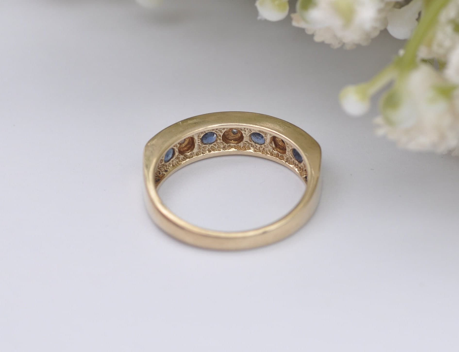 Vintage 9ct Gold Sapphire and Diamond Half Eternity Ring 1994