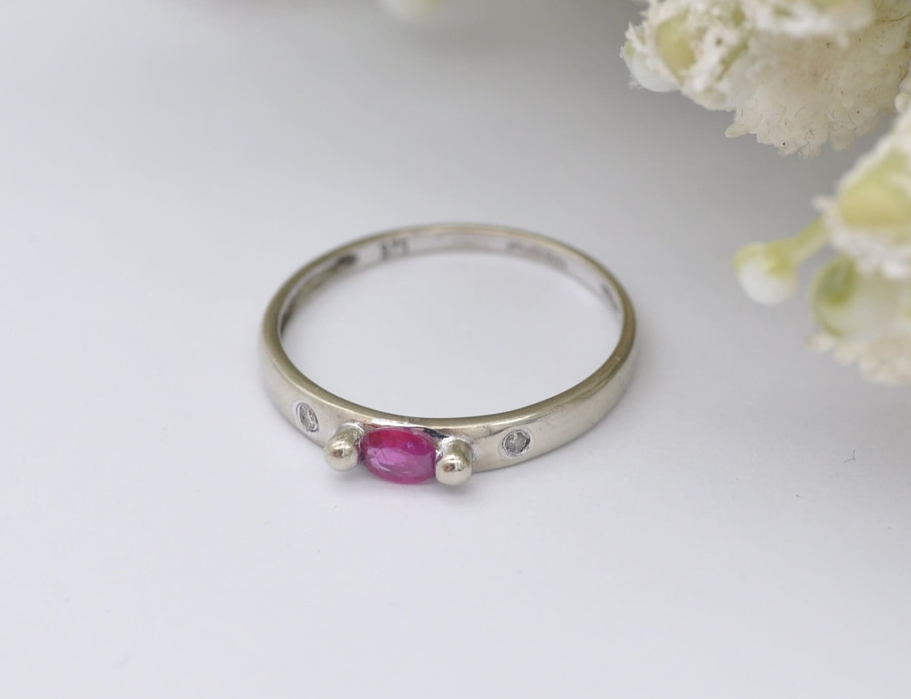 9ct White Gold Ruby & Diamond Ring