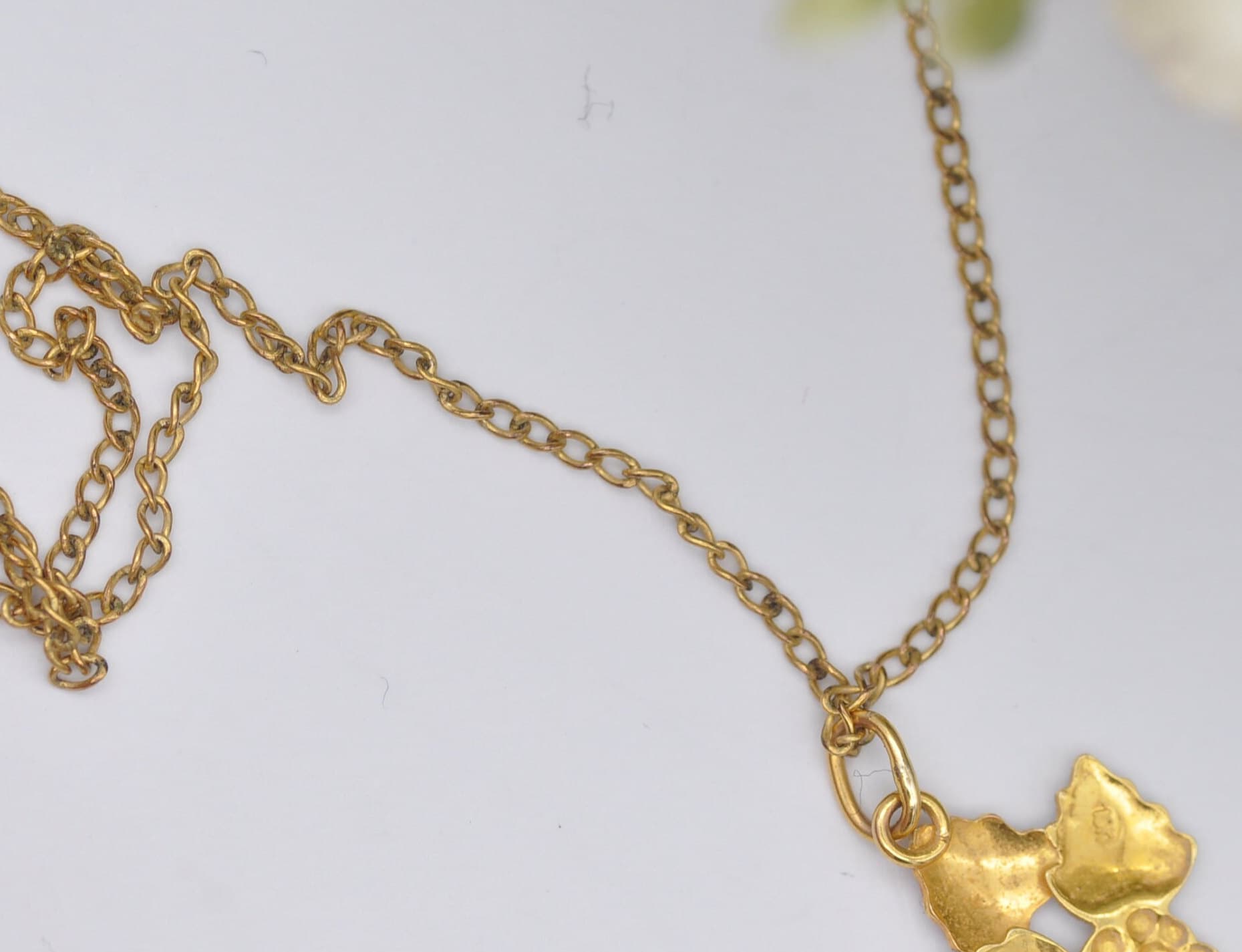 Vintage 10ct Gold Grape Vine Pendant on 12ct Gold Filled Chain