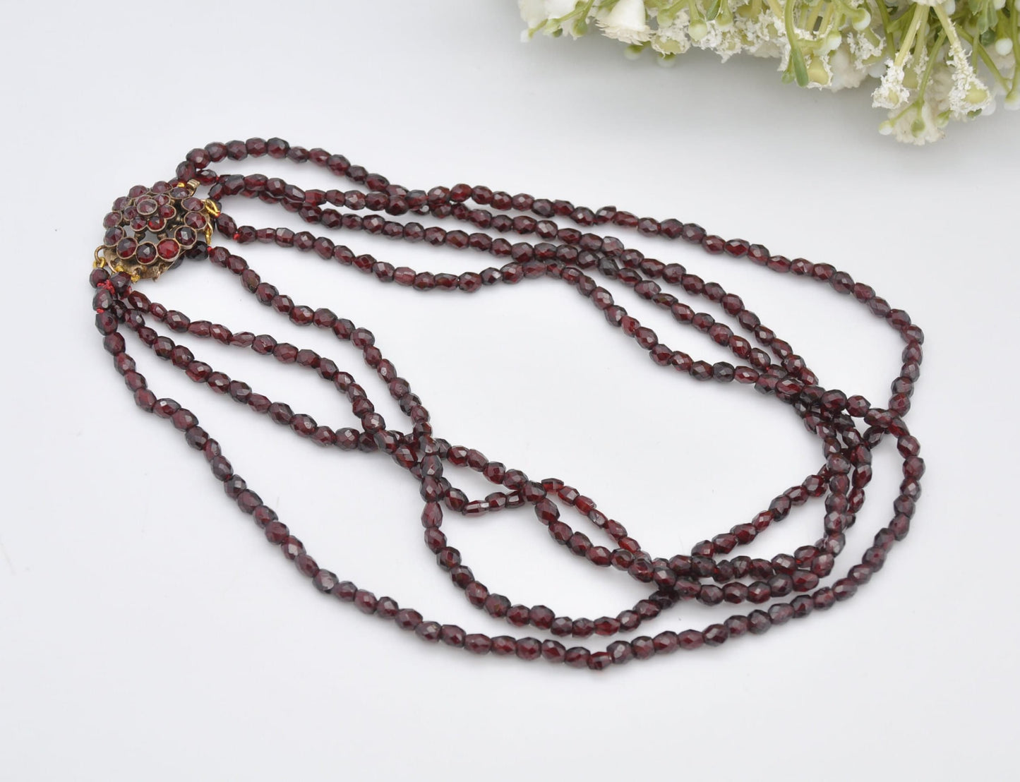 Antique Victorian Bohemian Garnet Necklace with Flower Clasp