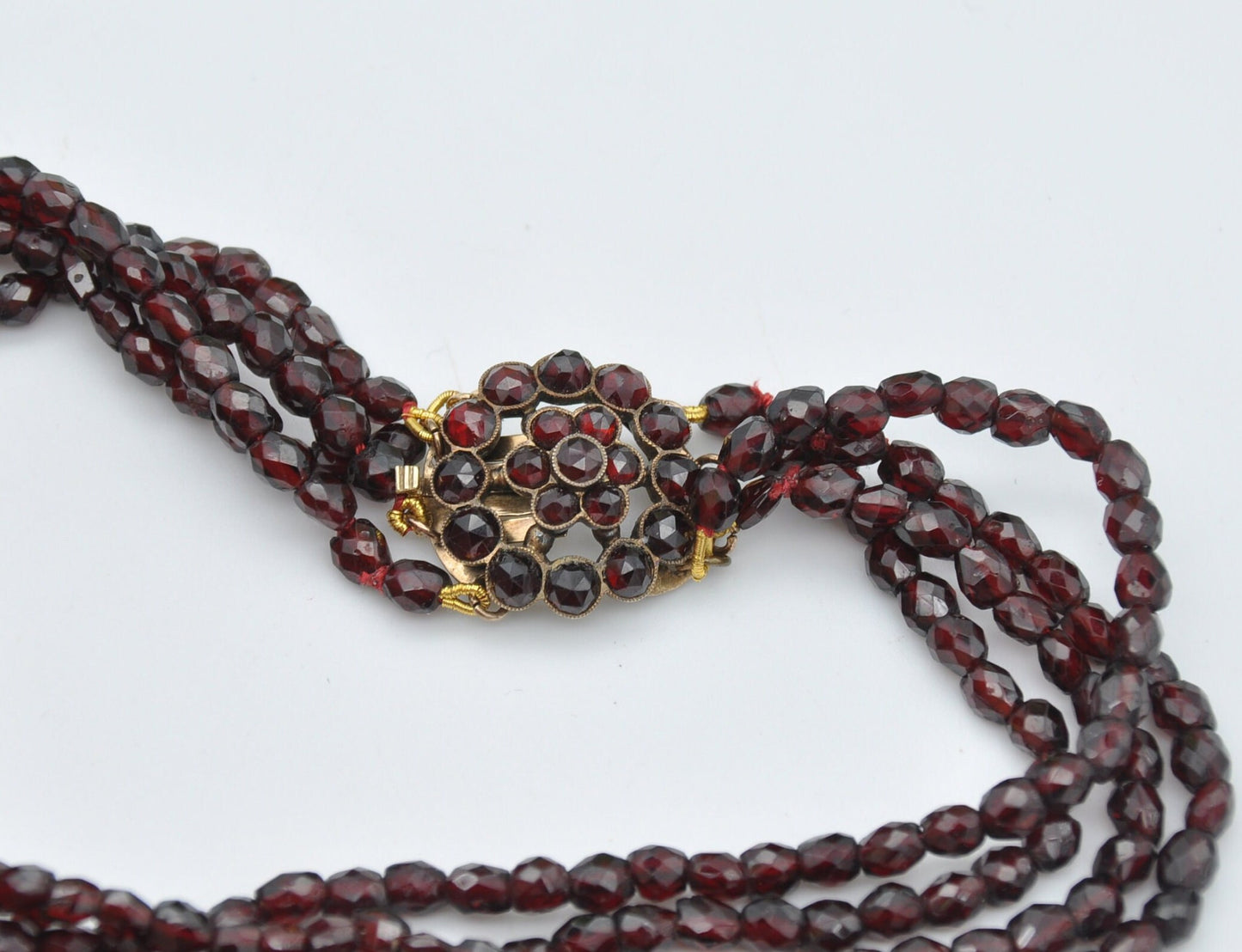 Antique Victorian Bohemian Garnet Necklace with Flower Clasp