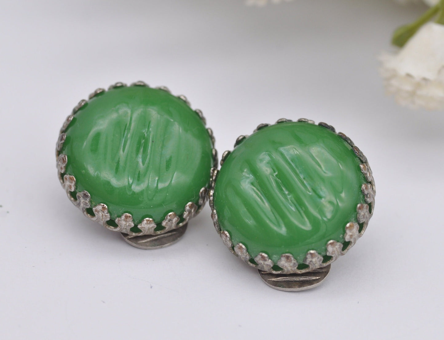 Vintage Czech Filigree Green Glass Clip