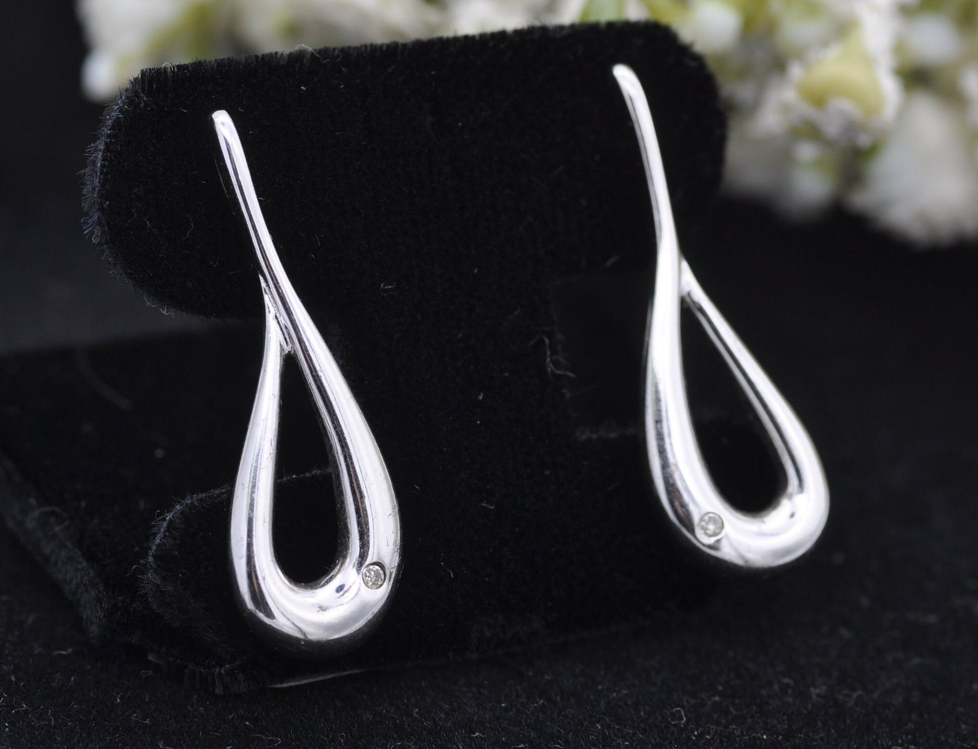 Vintage Sterling Silver Diamond Drop Earrings