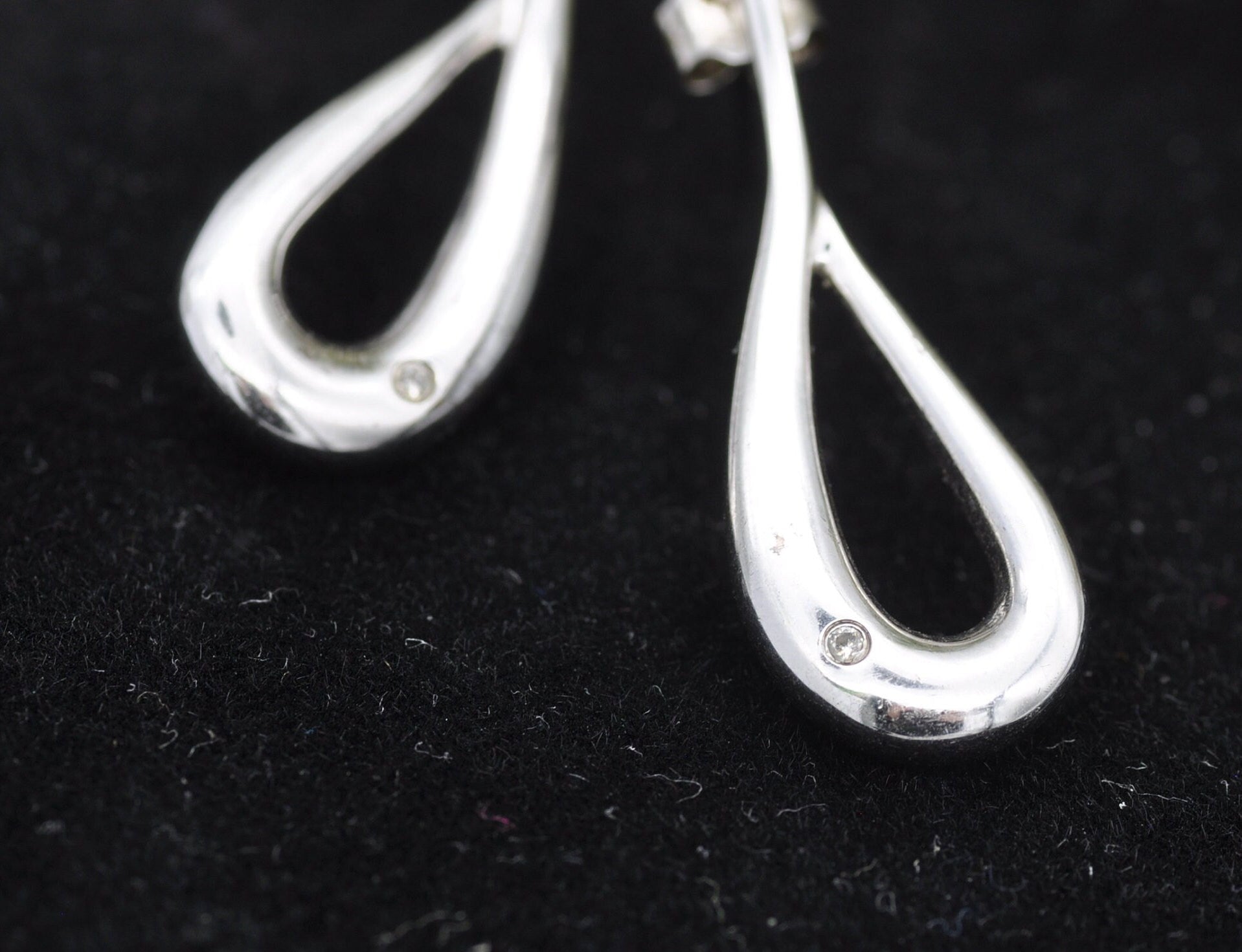 Vintage Sterling Silver Diamond Drop Earrings