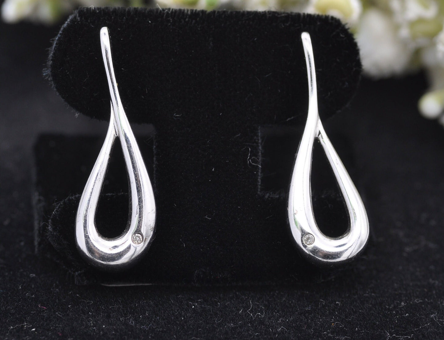 Vintage Sterling Silver Diamond Drop Earrings