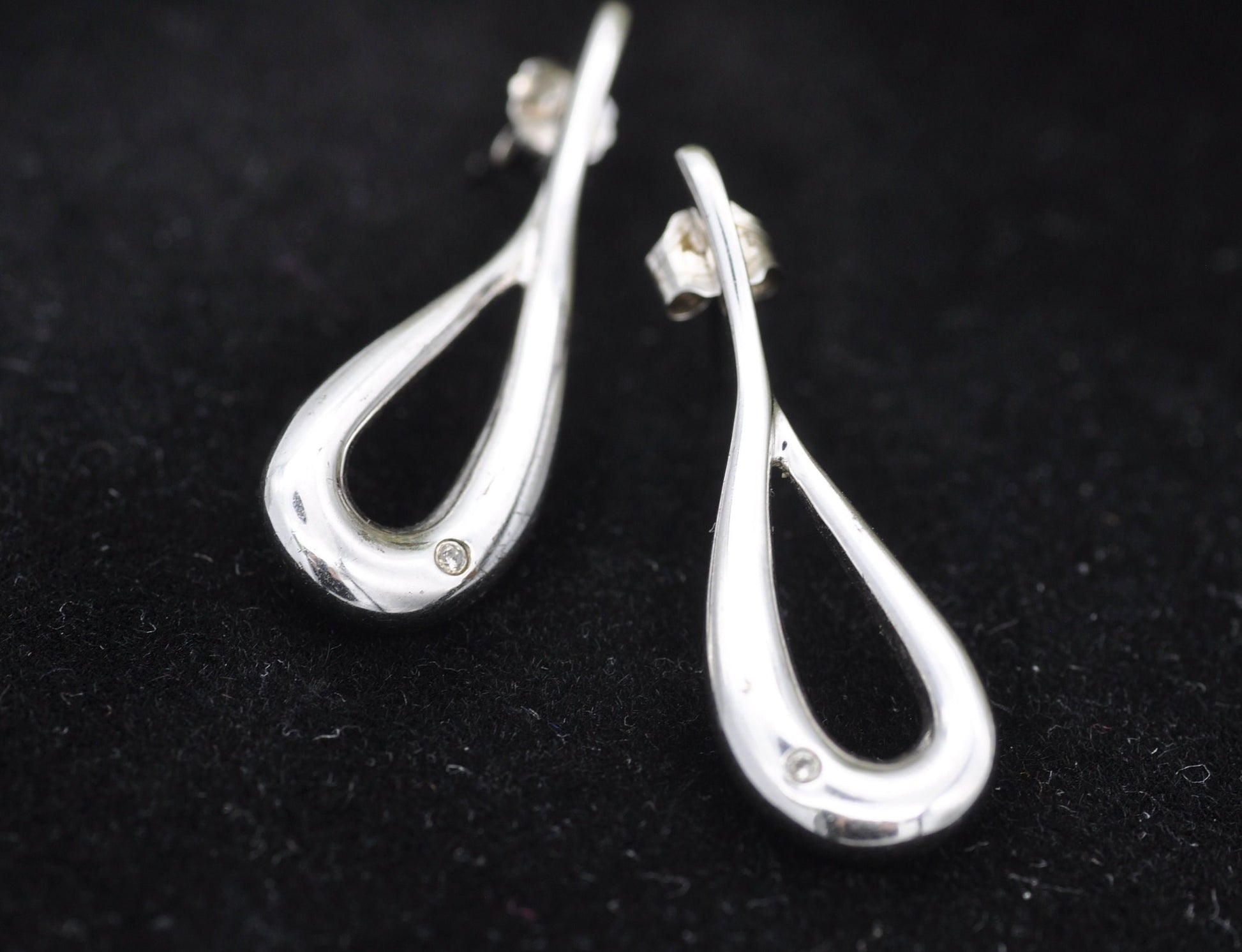 Vintage Sterling Silver Diamond Drop Earrings