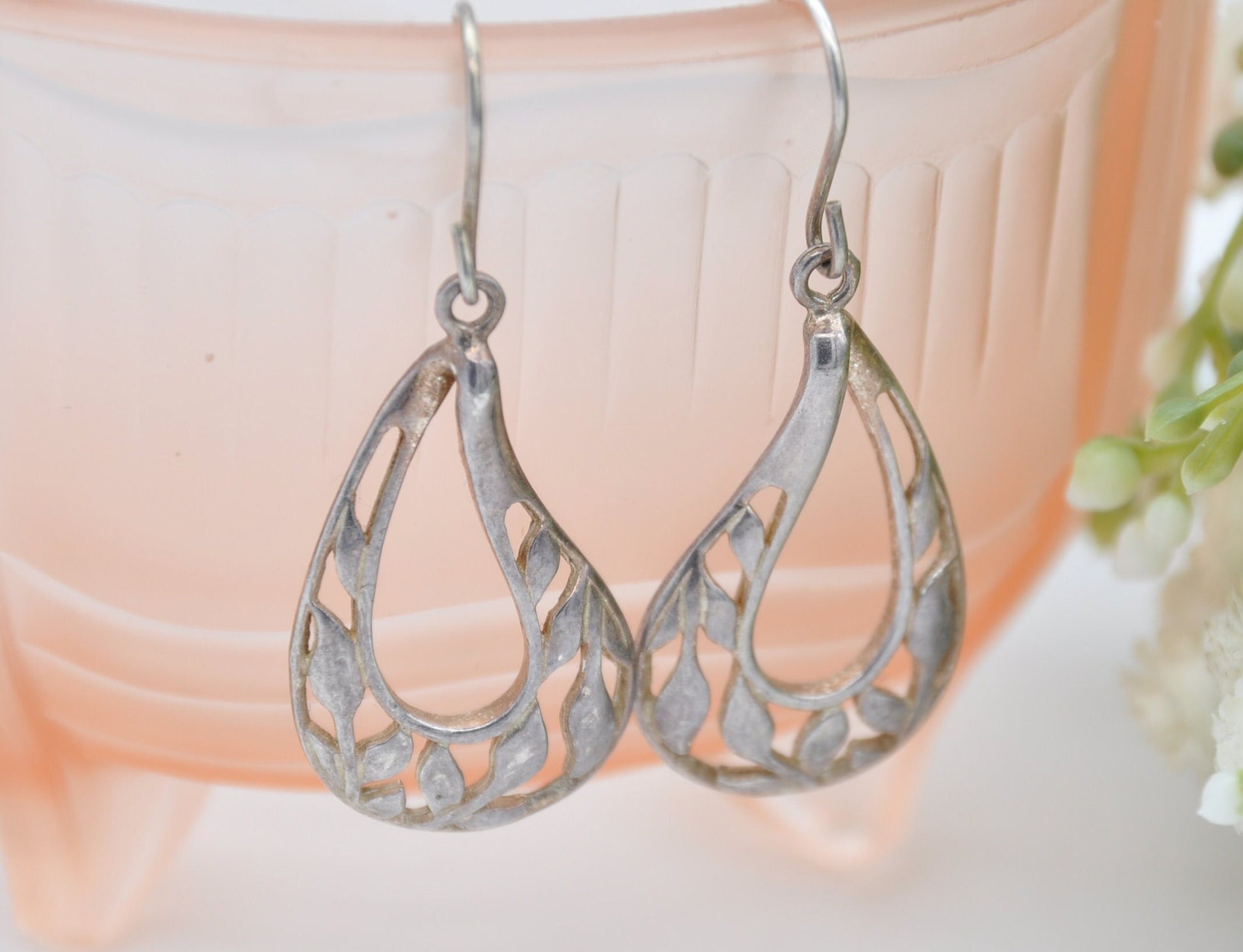 Sterling Silver Floral Wreath Drop Earrings