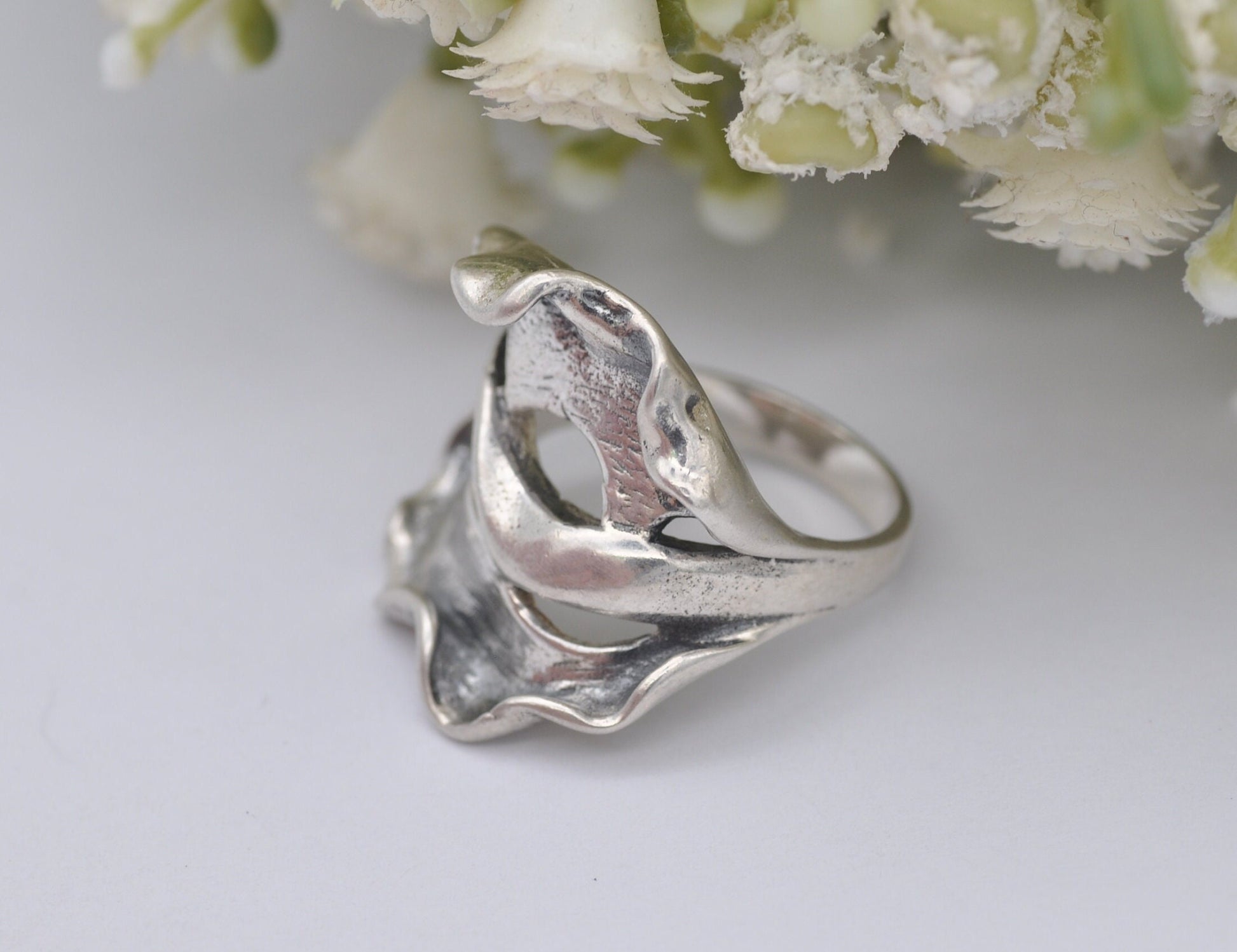 Vintage Sterling Silver Sculptural Ring - Statement Minimalist Modernist | Chunky Wave Form Ring | Unisex | UK Size - L 1/2 | US Size - 6