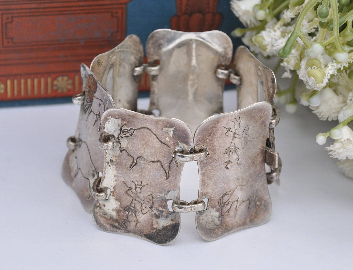 Vintage Simba Silver Tone Panel Bracelet Handmade in Africa