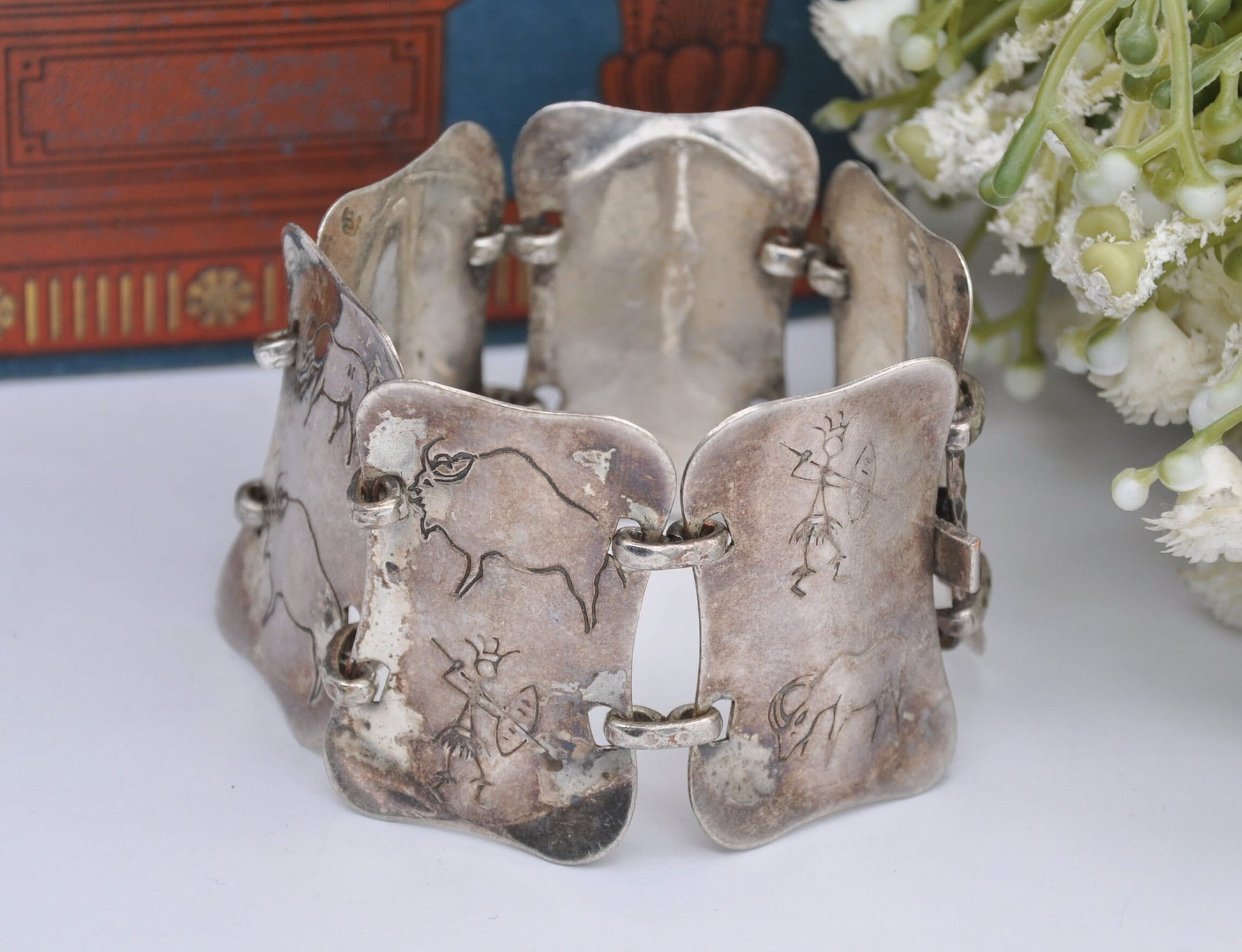 Vintage Simba Silver Tone Panel Bracelet Handmade in Africa