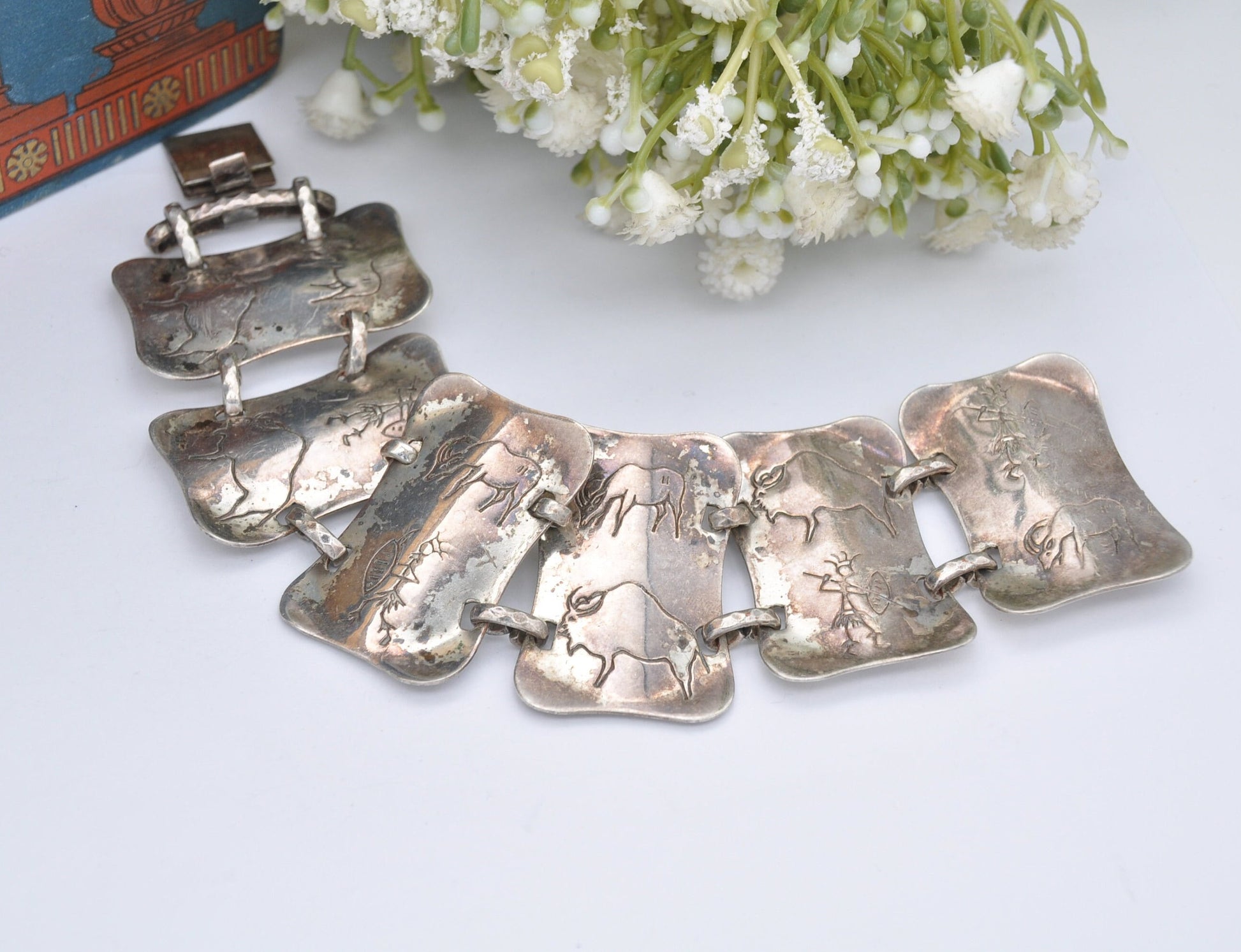 Vintage Simba Silver Tone Panel Bracelet Handmade in Africa