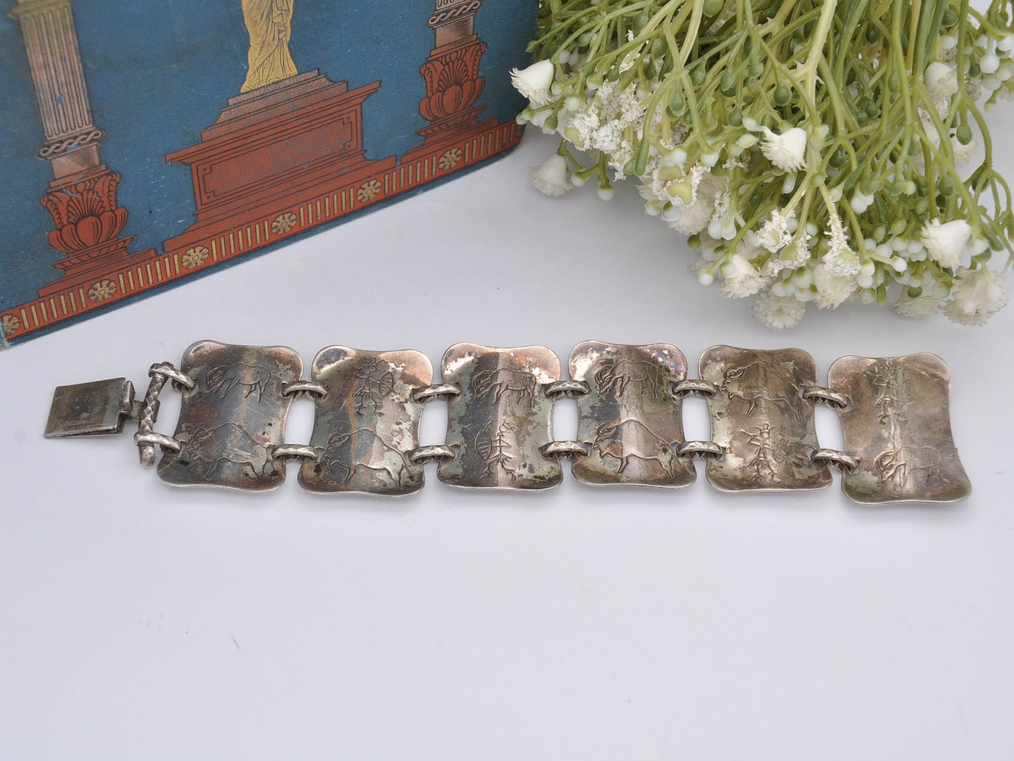 Vintage Simba Silver Tone Panel Bracelet Handmade in Africa