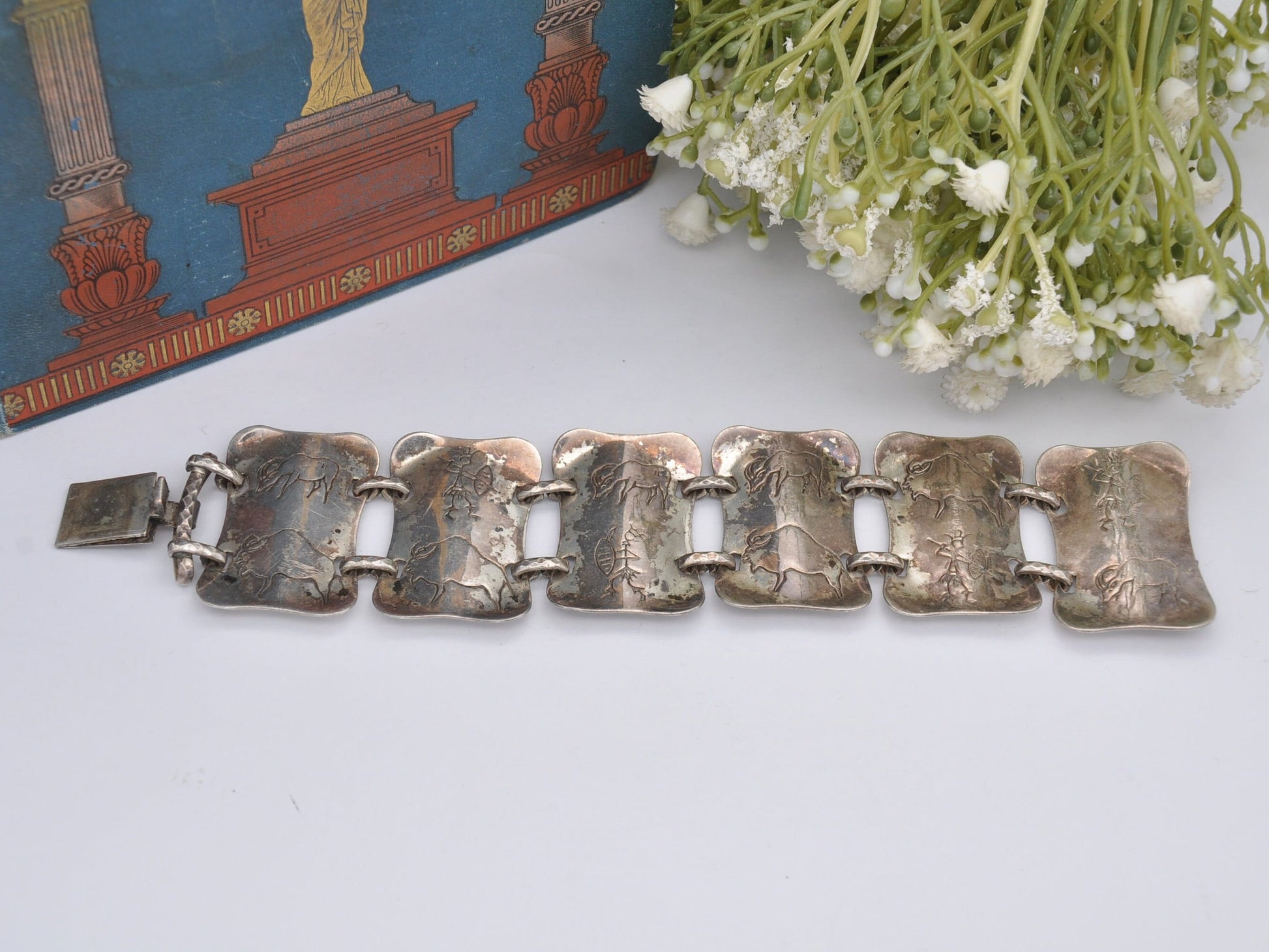 Vintage Simba Silver Tone Panel Bracelet Handmade in Africa