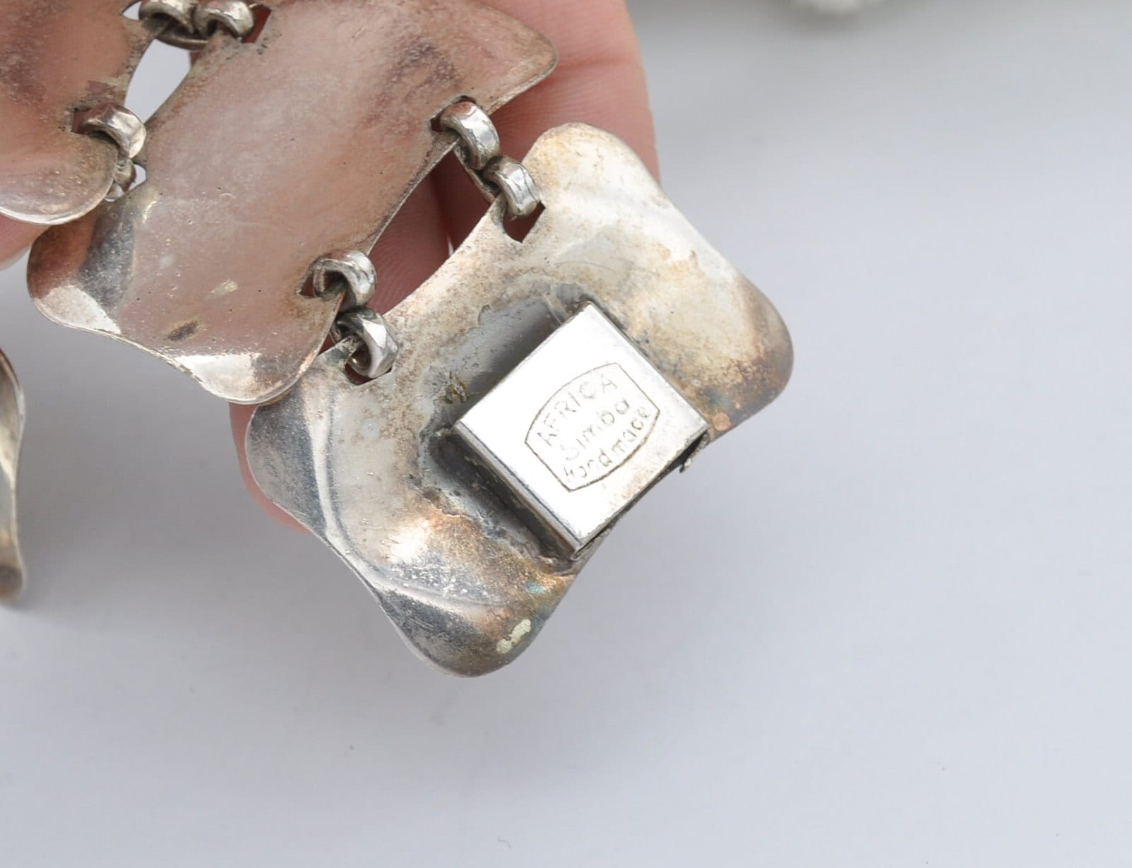 Vintage Simba Silver Tone Panel Bracelet Handmade in Africa