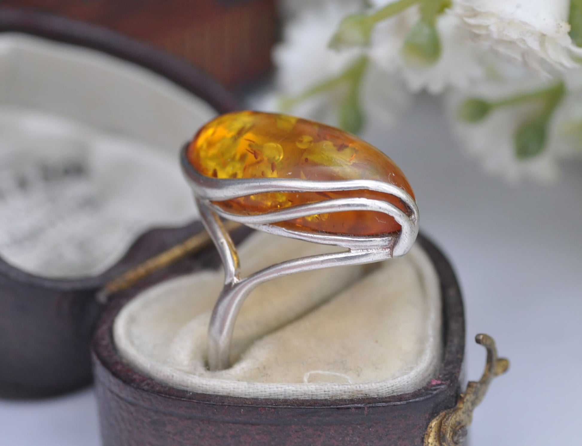 Sterling Silver and Amber Statement Ring