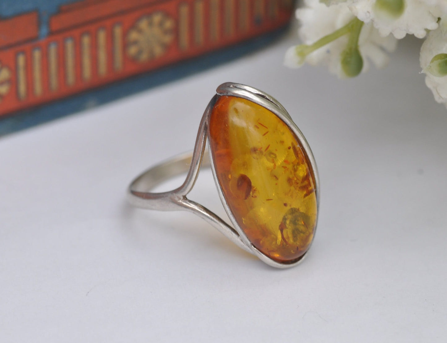 Sterling Silver and Amber Statement Ring